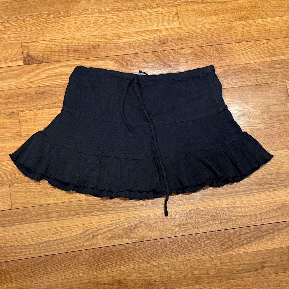 Planet Gold Black Mini Skirt with Ruffle Hem